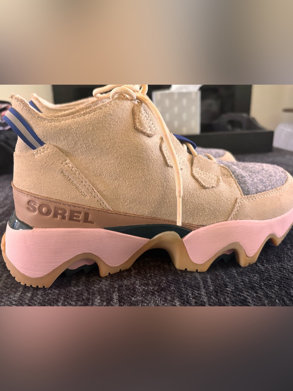 Sorel Women's Beige, Gray and Pink Suede Platform Trail Boots